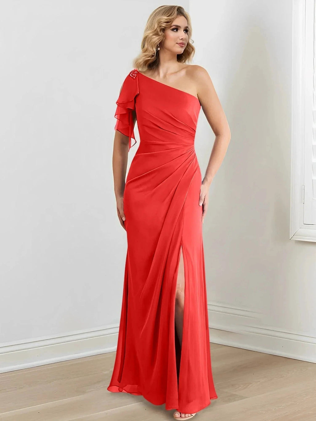 Sheath/Column One-Shoulder Floor-Length Mother of the Bride Dresses by Dreamylily