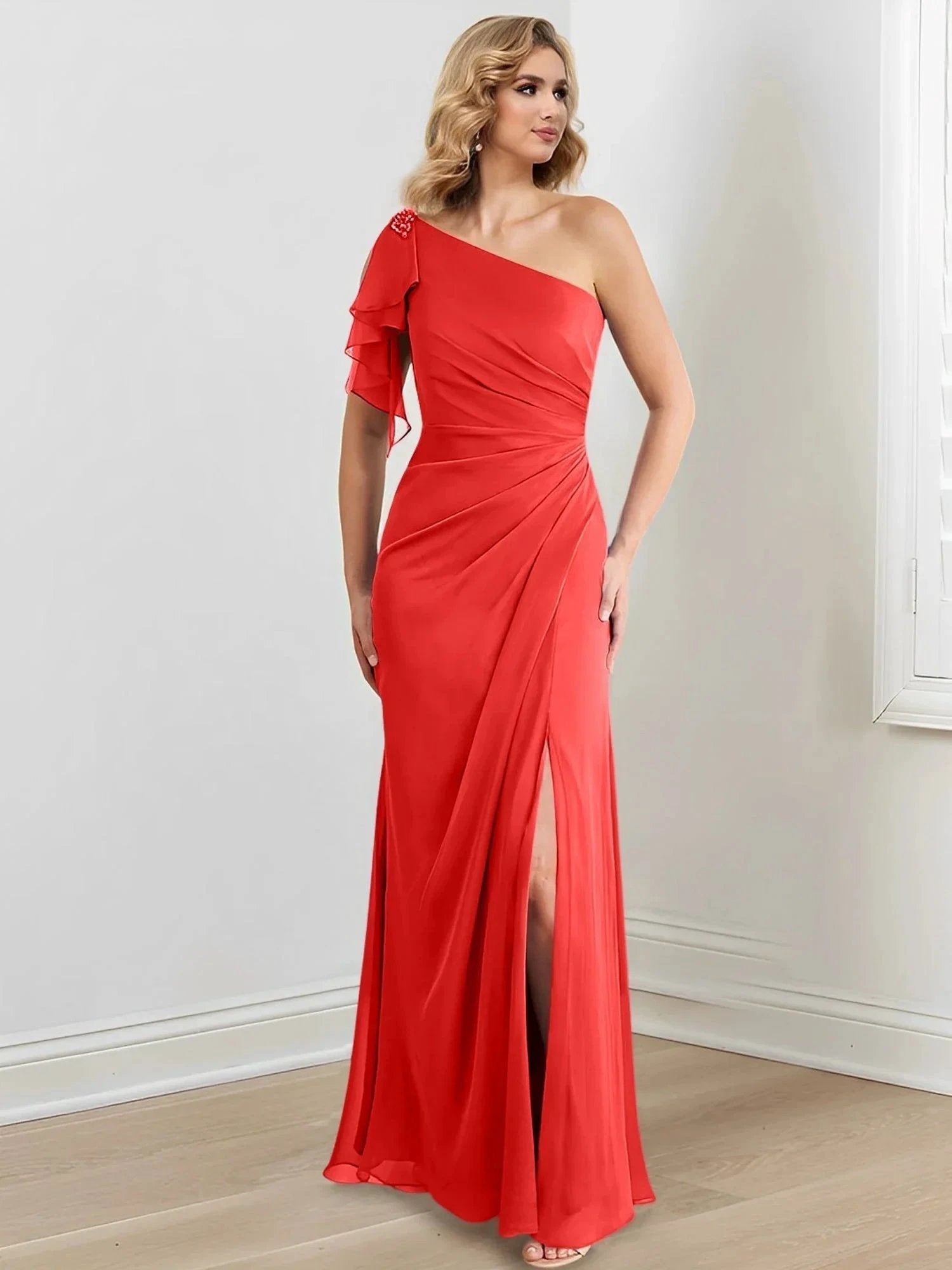Sheath/Column One-Shoulder Floor-Length Mother of the Bride Dresses by Dreamylily