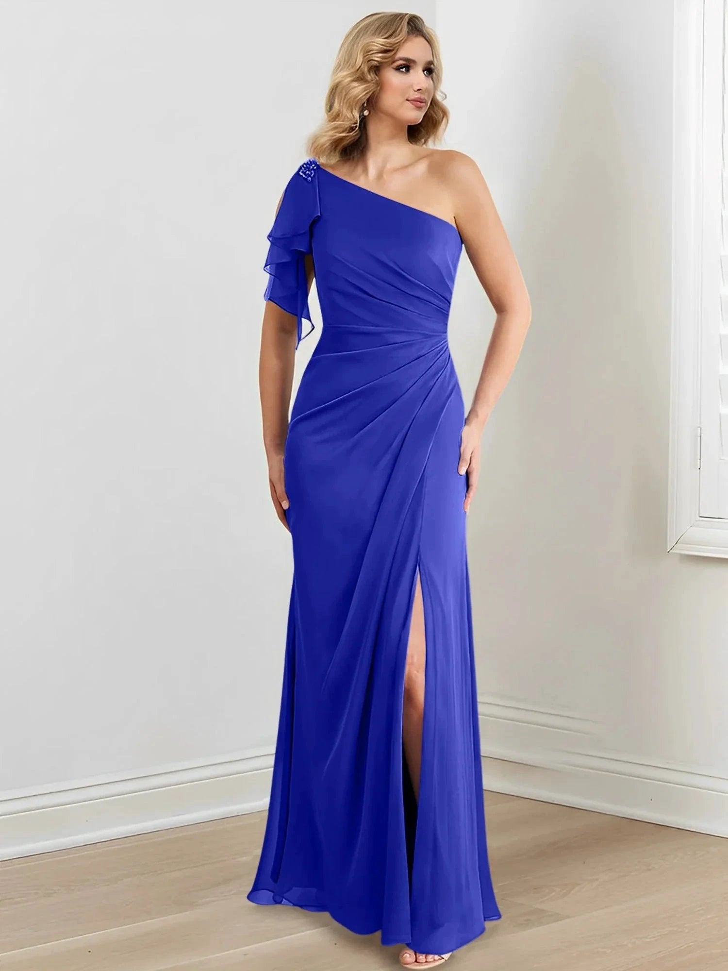 Sheath/Column One-Shoulder Floor-Length Mother of the Bride Dresses by Dreamylily