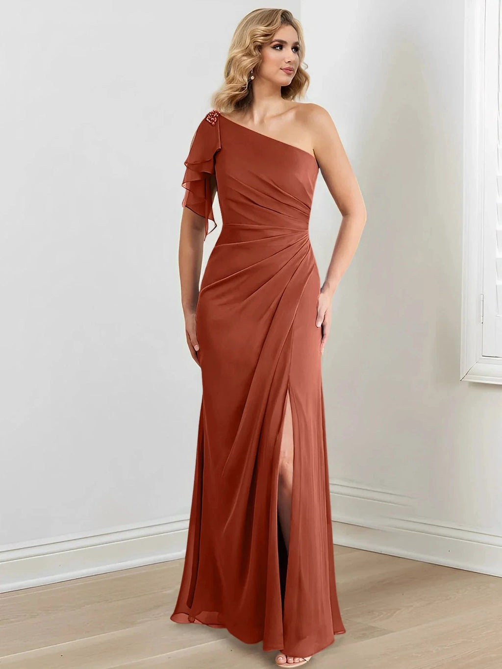 Sheath/Column One-Shoulder Floor-Length Mother of the Bride Dresses by Dreamylily