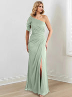 Sheath/Column One-Shoulder Floor-Length Mother of the Bride Dresses by Dreamylily