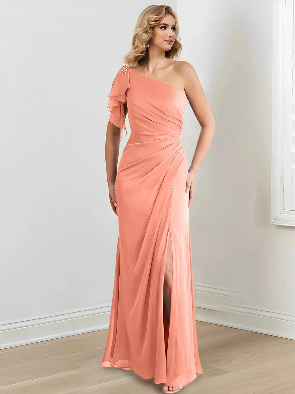 Sheath/Column One-Shoulder Floor-Length Mother of the Bride Dresses by Dreamylily