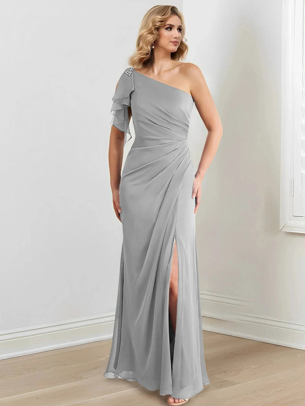 Sheath/Column One-Shoulder Floor-Length Mother of the Bride Dresses by Dreamylily