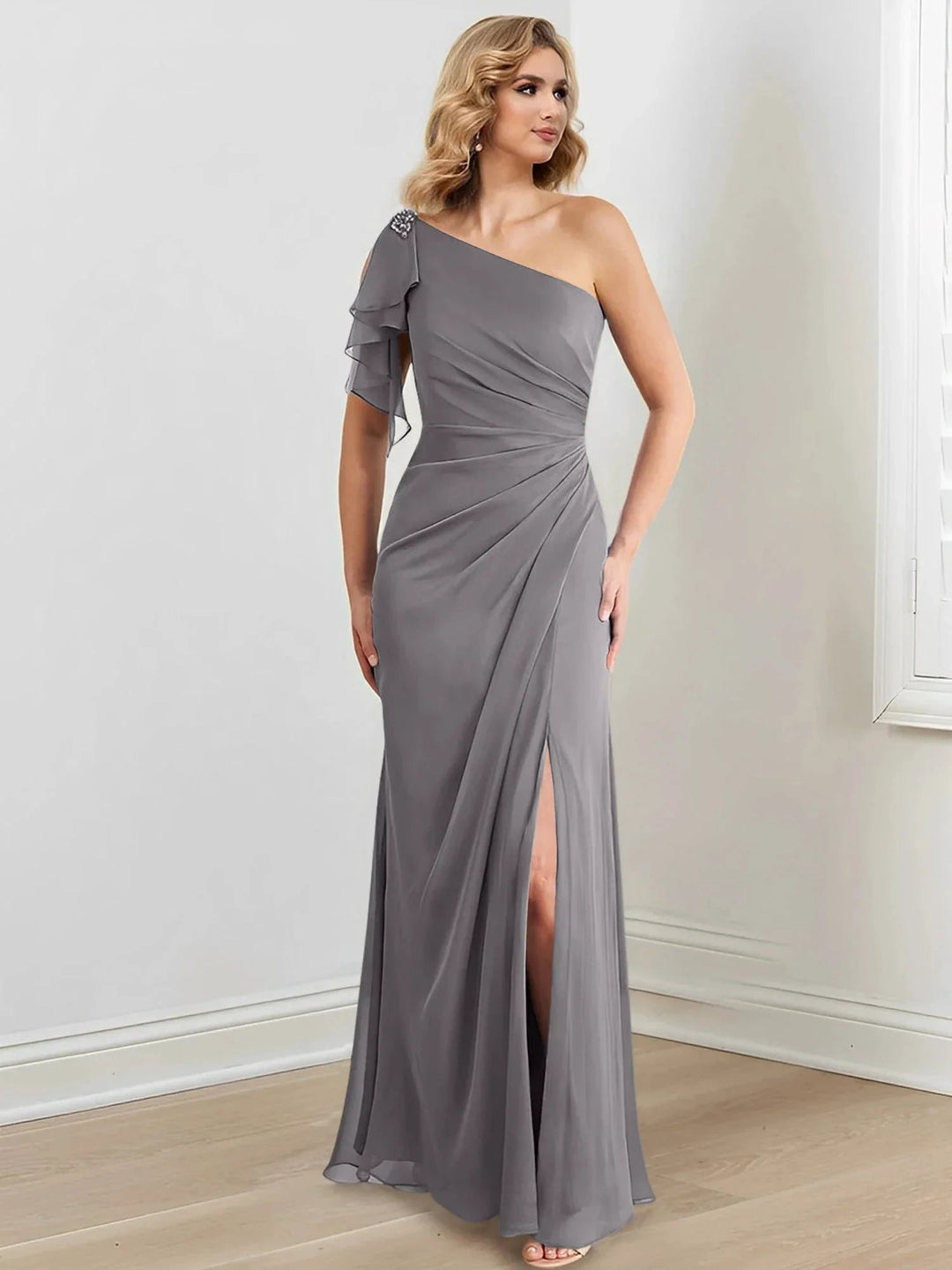 Sheath/Column One-Shoulder Floor-Length Mother of the Bride Dresses by Dreamylily