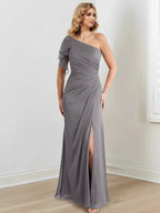 Sheath/Column One-Shoulder Floor-Length Mother of the Bride Dresses by Dreamylily