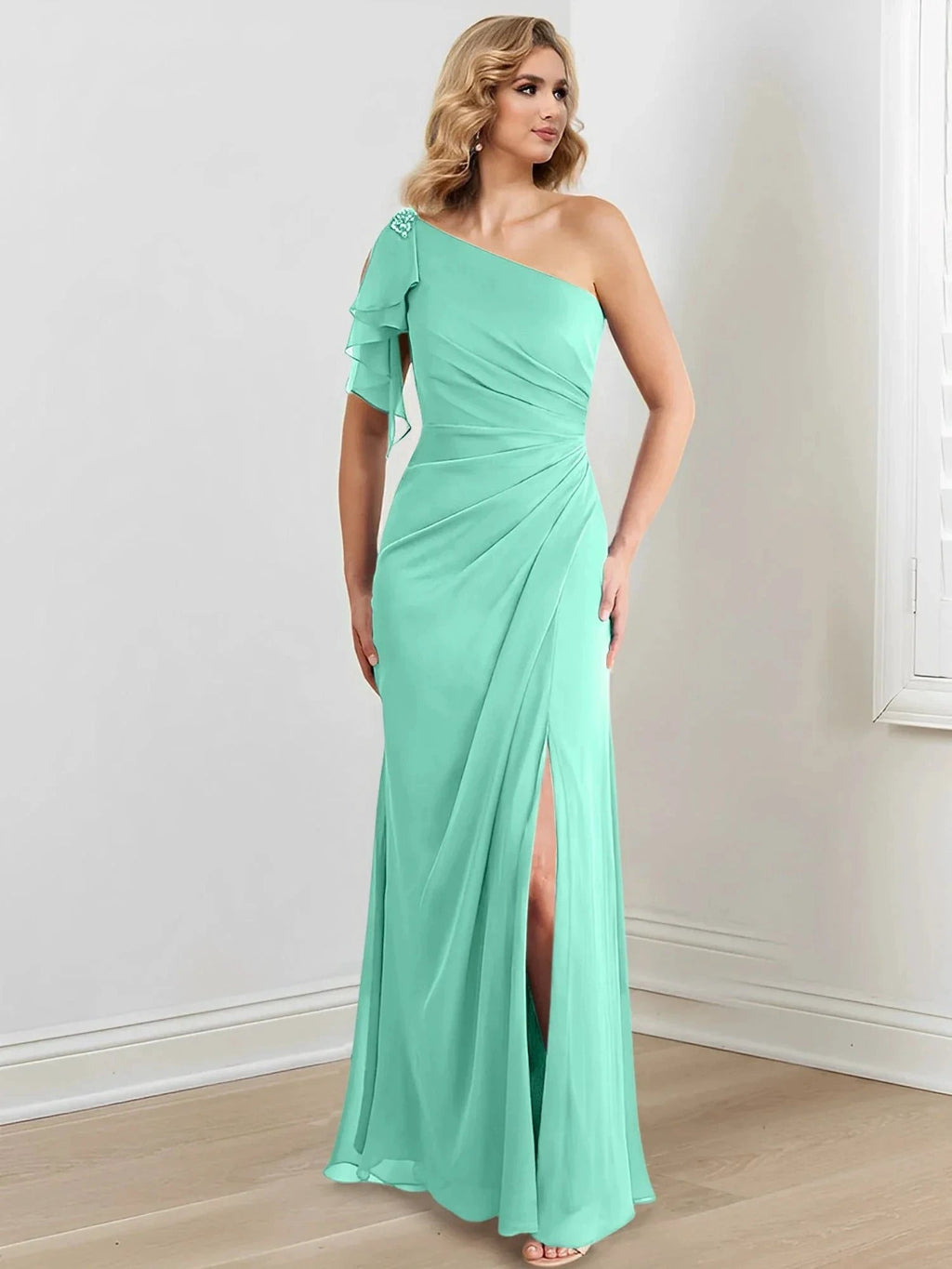 Sheath/Column One-Shoulder Floor-Length Mother of the Bride Dresses by Dreamylily