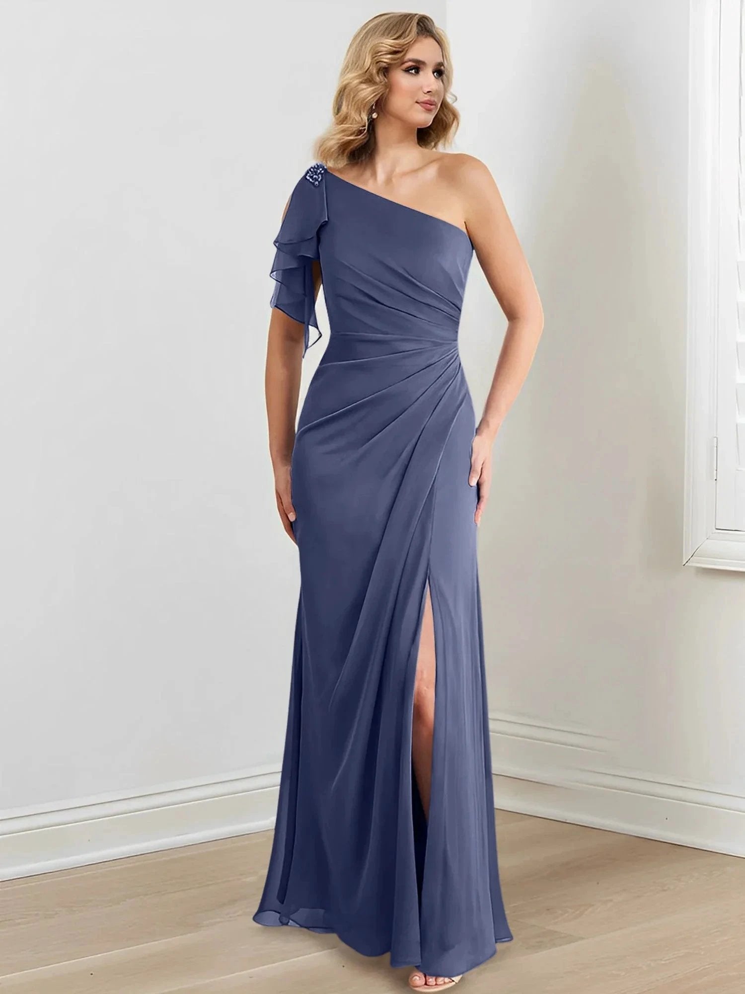 Sheath/Column One-Shoulder Floor-Length Mother of the Bride Dresses by Dreamylily