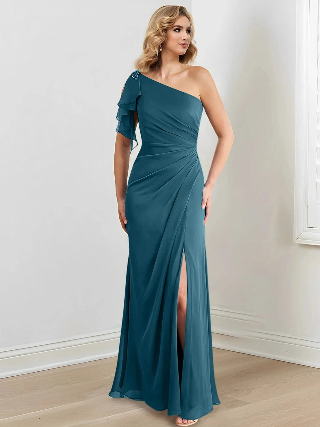 Sheath/Column One-Shoulder Floor-Length Mother of the Bride Dresses by Dreamylily