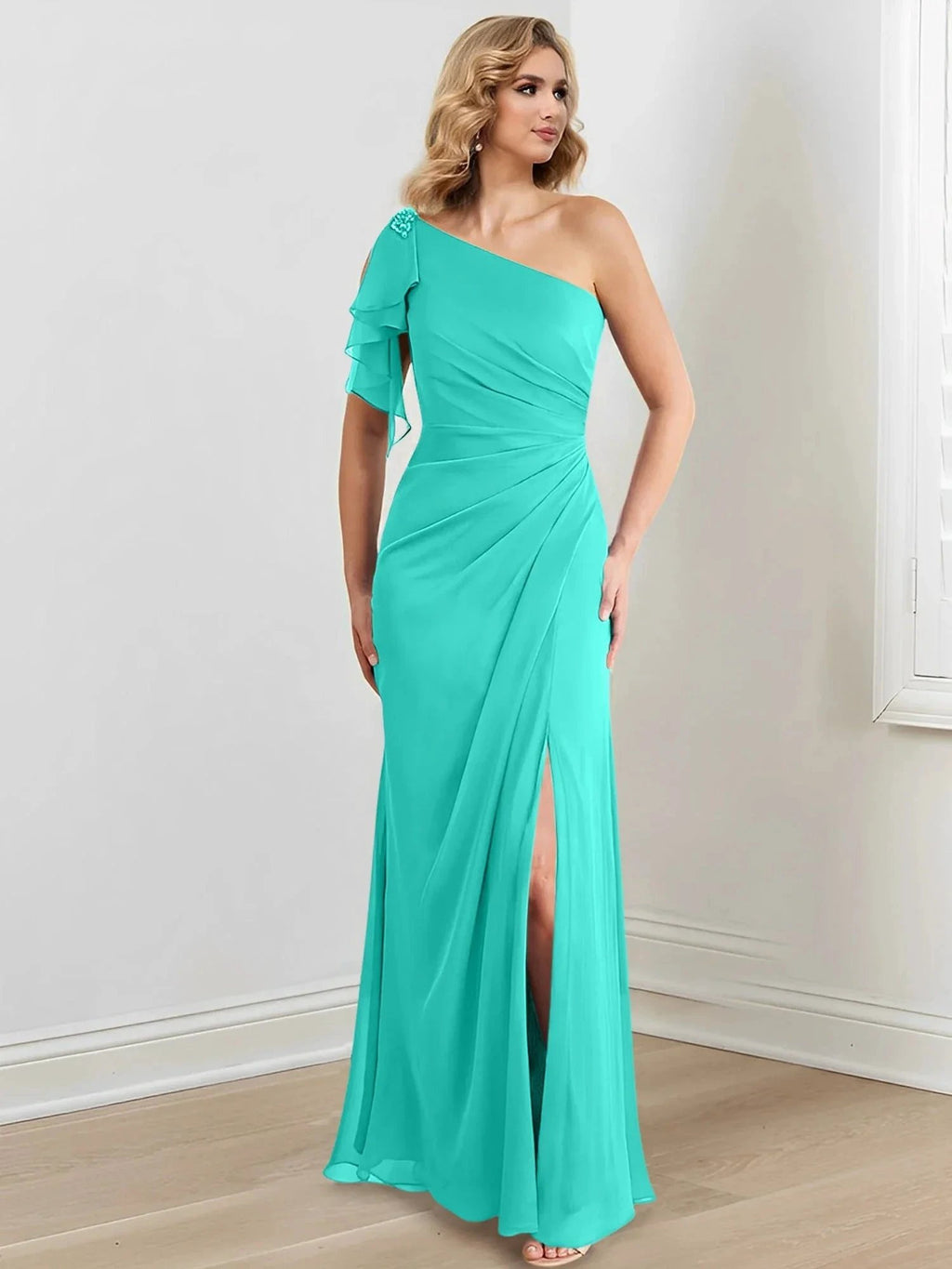 Sheath/Column One-Shoulder Floor-Length Mother of the Bride Dresses by Dreamylily