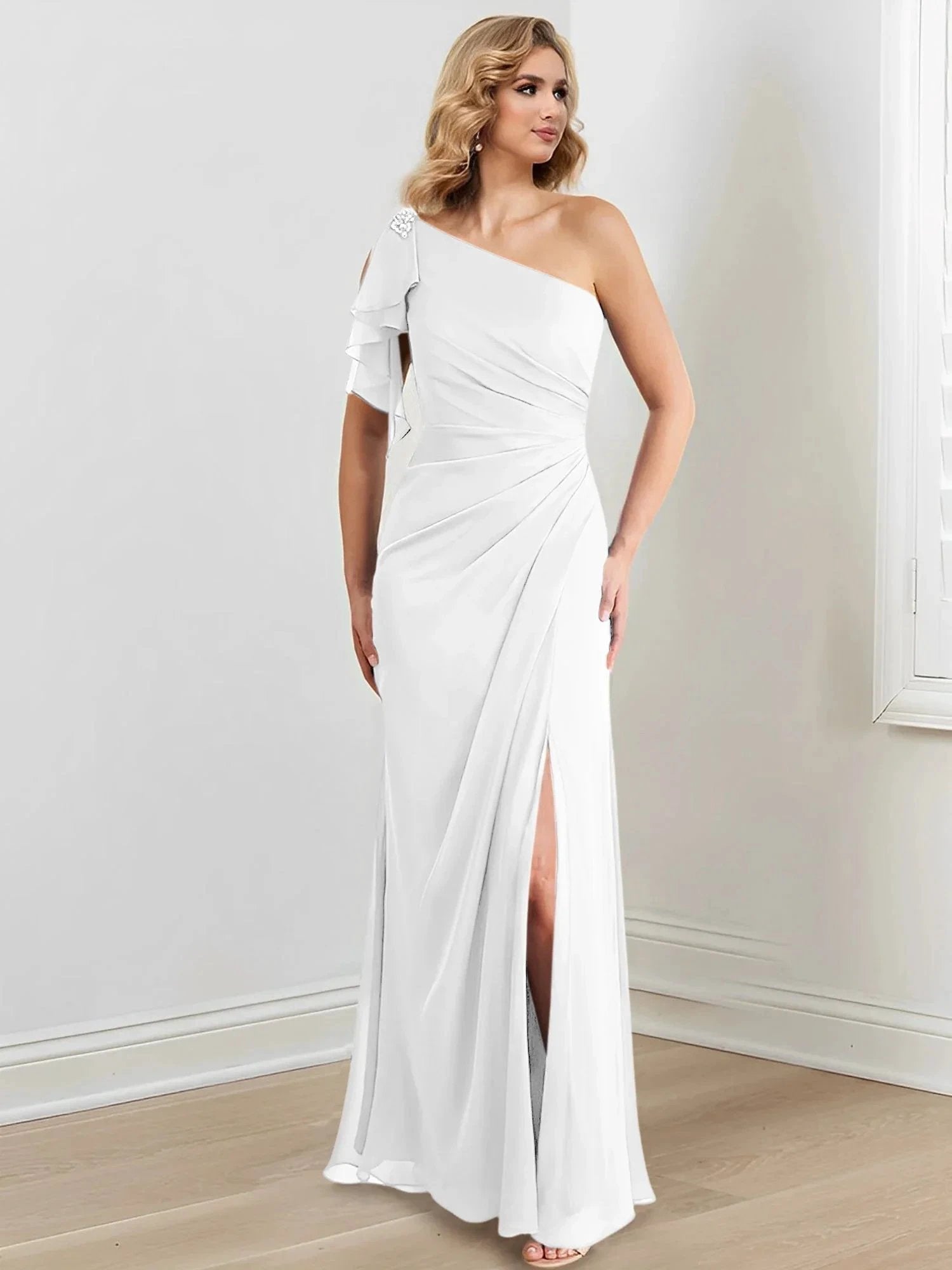 Sheath/Column One-Shoulder Floor-Length Mother of the Bride Dresses by Dreamylily