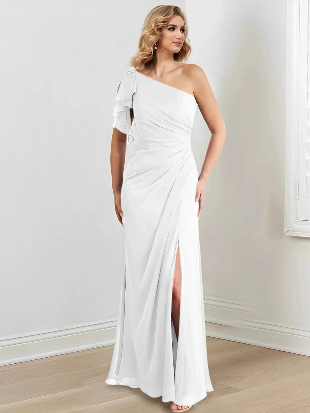 Sheath/Column One-Shoulder Floor-Length Mother of the Bride Dresses by Dreamylily
