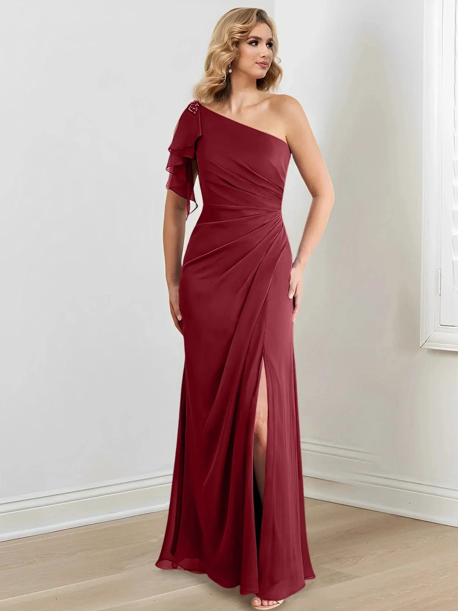 Sheath/Column One-Shoulder Floor-Length Mother of the Bride Dresses by Dreamylily