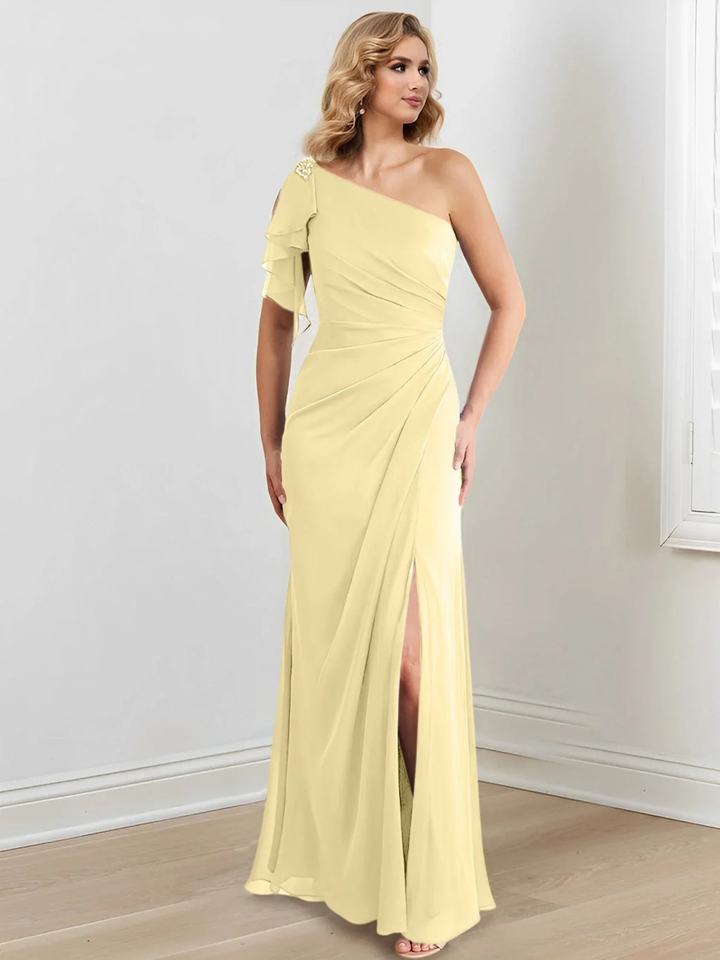 Sheath/Column One-Shoulder Floor-Length Mother of the Bride Dresses by Dreamylily
