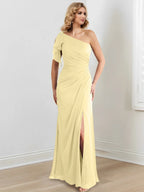 Sheath/Column One-Shoulder Floor-Length Mother of the Bride Dresses by Dreamylily