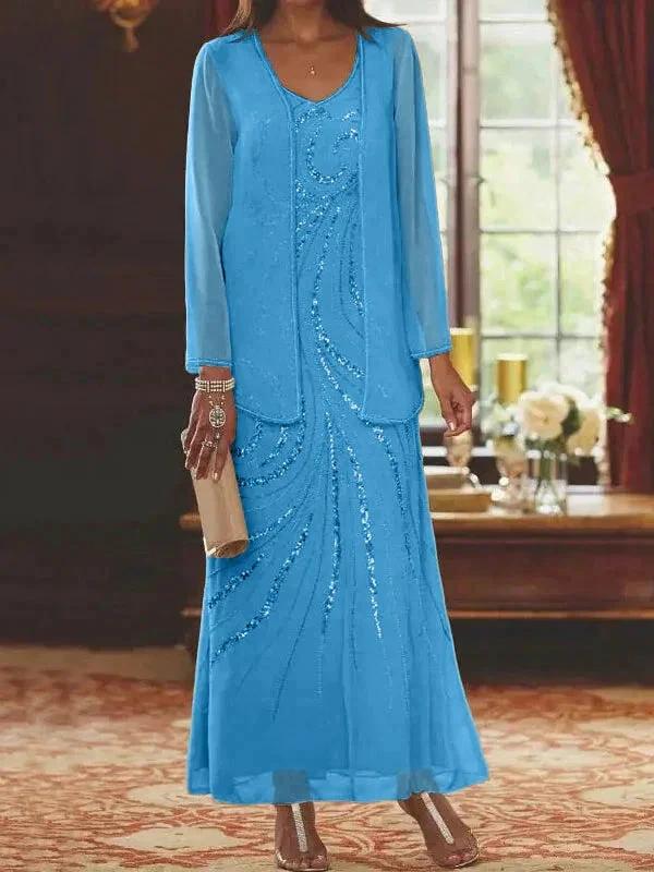 Sheath/Column V-Neck Ankle-Length Mother of the Bride Dresses with Jacket &amp; Sequins by Dreamylily