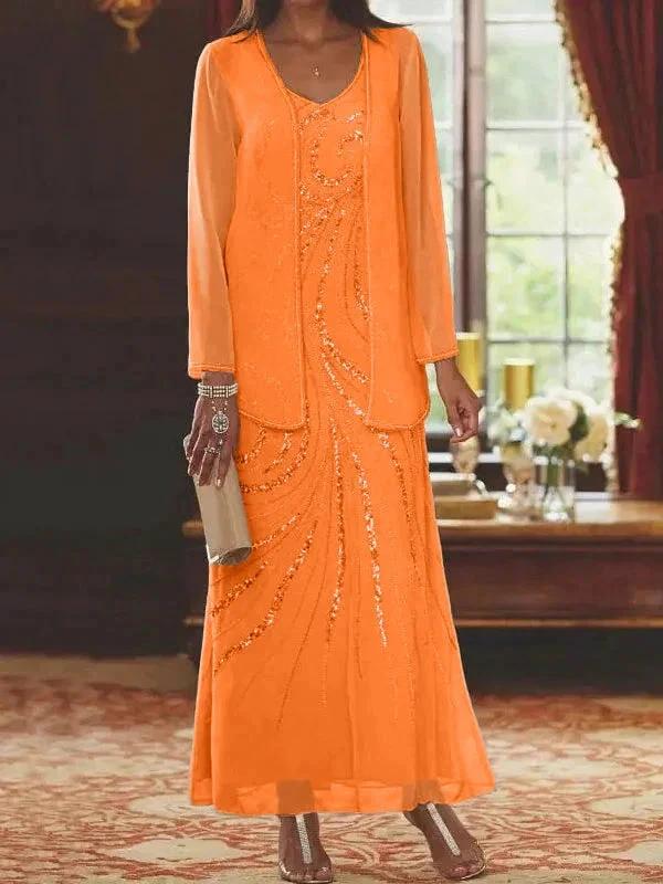 Sheath/Column V-Neck Ankle-Length Mother of the Bride Dresses with Jacket &amp; Sequins by Dreamylily