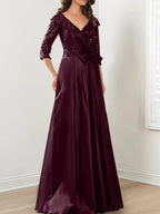 A-Line/Princess V-Neck Floor-Length Mother of the Bride Dresses by Dreamylily