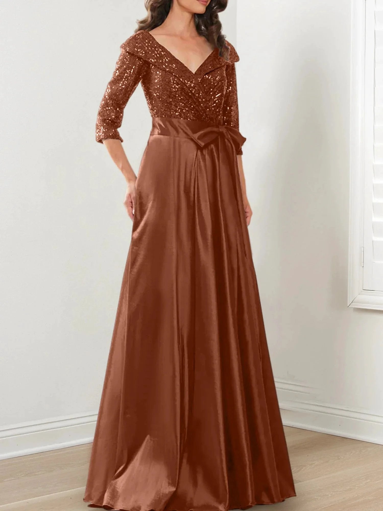 A-Line/Princess V-Neck Floor-Length Mother of the Bride Dresses by Dreamylily