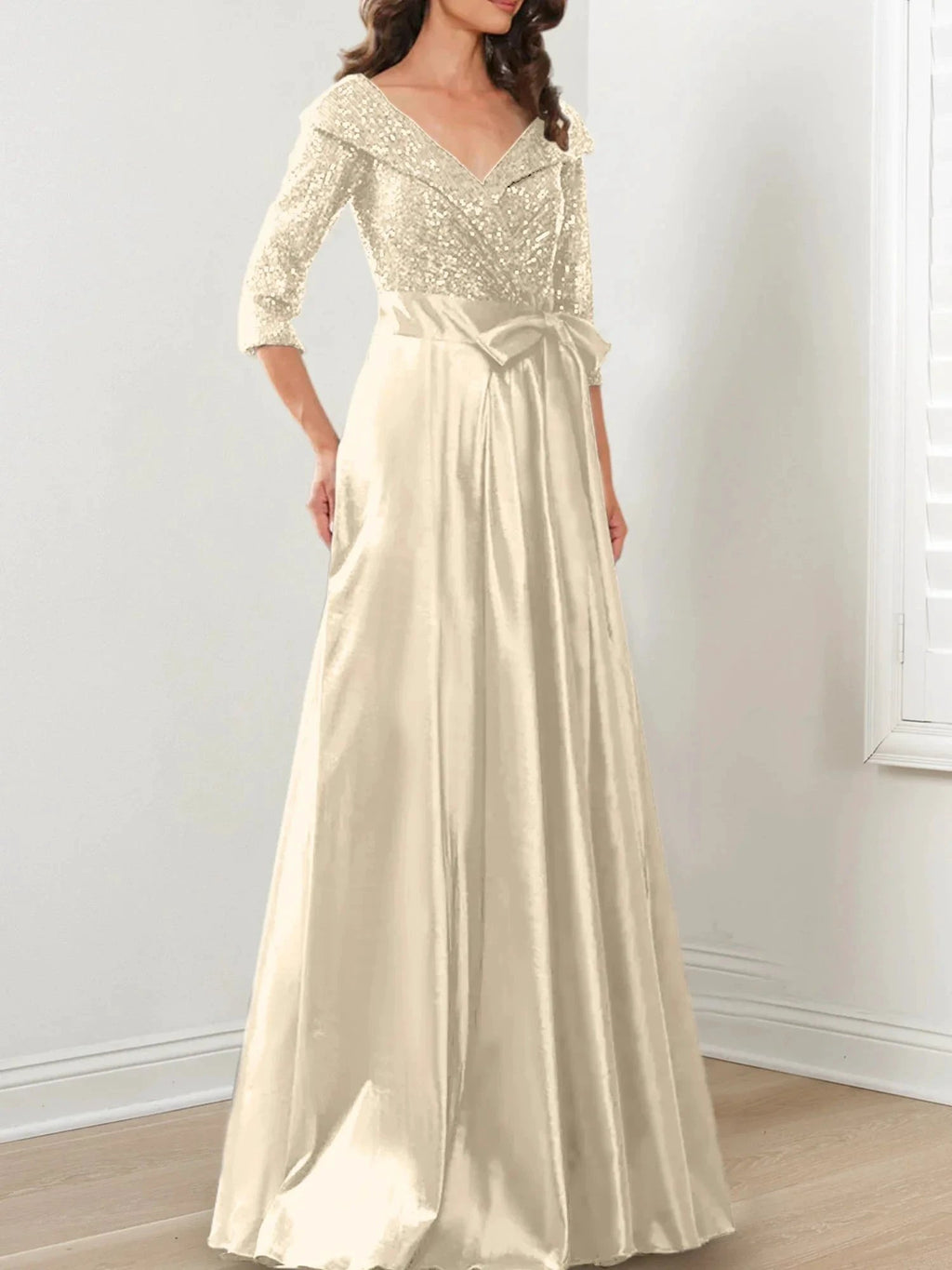 A-Line/Princess V-Neck Floor-Length Mother of the Bride Dresses by Dreamylily