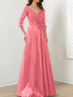 A-Line/Princess V-Neck Floor-Length Mother of the Bride Dresses by Dreamylily