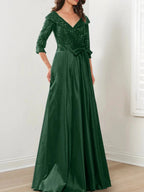 A-Line/Princess V-Neck Floor-Length Mother of the Bride Dresses by Dreamylily