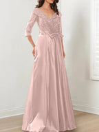 A-Line/Princess V-Neck Floor-Length Mother of the Bride Dresses by Dreamylily