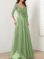 A-Line/Princess V-Neck Floor-Length Mother of the Bride Dresses by Dreamylily