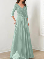A-Line/Princess V-Neck Floor-Length Mother of the Bride Dresses by Dreamylily