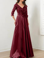 A-Line/Princess V-Neck Floor-Length Mother of the Bride Dresses by Dreamylily