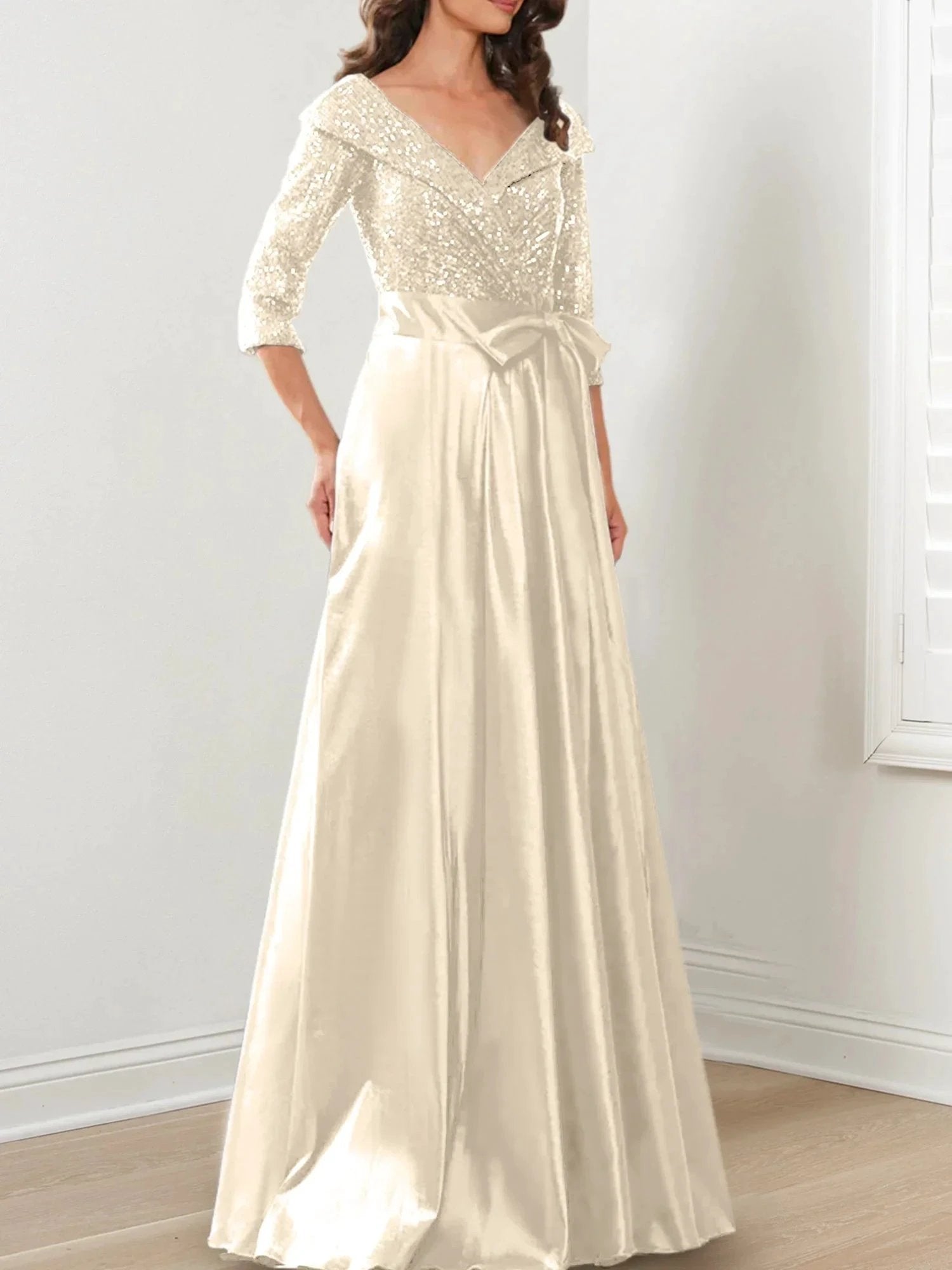A-Line/Princess V-Neck Floor-Length Mother of the Bride Dresses by Dreamylily