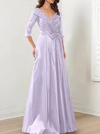 A-Line/Princess V-Neck Floor-Length Mother of the Bride Dresses by Dreamylily