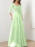 A-Line/Princess V-Neck Floor-Length Mother of the Bride Dresses by Dreamylily