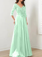 A-Line/Princess V-Neck Floor-Length Mother of the Bride Dresses by Dreamylily