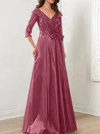 A-Line/Princess V-Neck Floor-Length Mother of the Bride Dresses by Dreamylily