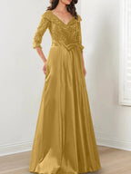 A-Line/Princess V-Neck Floor-Length Mother of the Bride Dresses by Dreamylily