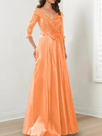A-Line/Princess V-Neck Floor-Length Mother of the Bride Dresses by Dreamylily