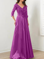 A-Line/Princess V-Neck Floor-Length Mother of the Bride Dresses by Dreamylily