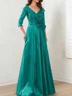 A-Line/Princess V-Neck Floor-Length Mother of the Bride Dresses by Dreamylily