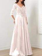 A-Line/Princess V-Neck Floor-Length Mother of the Bride Dresses by Dreamylily