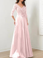 A-Line/Princess V-Neck Floor-Length Mother of the Bride Dresses by Dreamylily