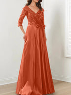A-Line/Princess V-Neck Floor-Length Mother of the Bride Dresses by Dreamylily