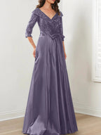 A-Line/Princess V-Neck Floor-Length Mother of the Bride Dresses by Dreamylily