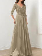 A-Line/Princess V-Neck Floor-Length Mother of the Bride Dresses by Dreamylily