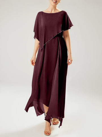 Vestidos de madre de la novia con mangas cortas, corte tubo/columna y borlas 