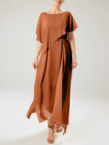 Vestidos de madre de la novia con mangas cortas, corte tubo/columna y borlas 