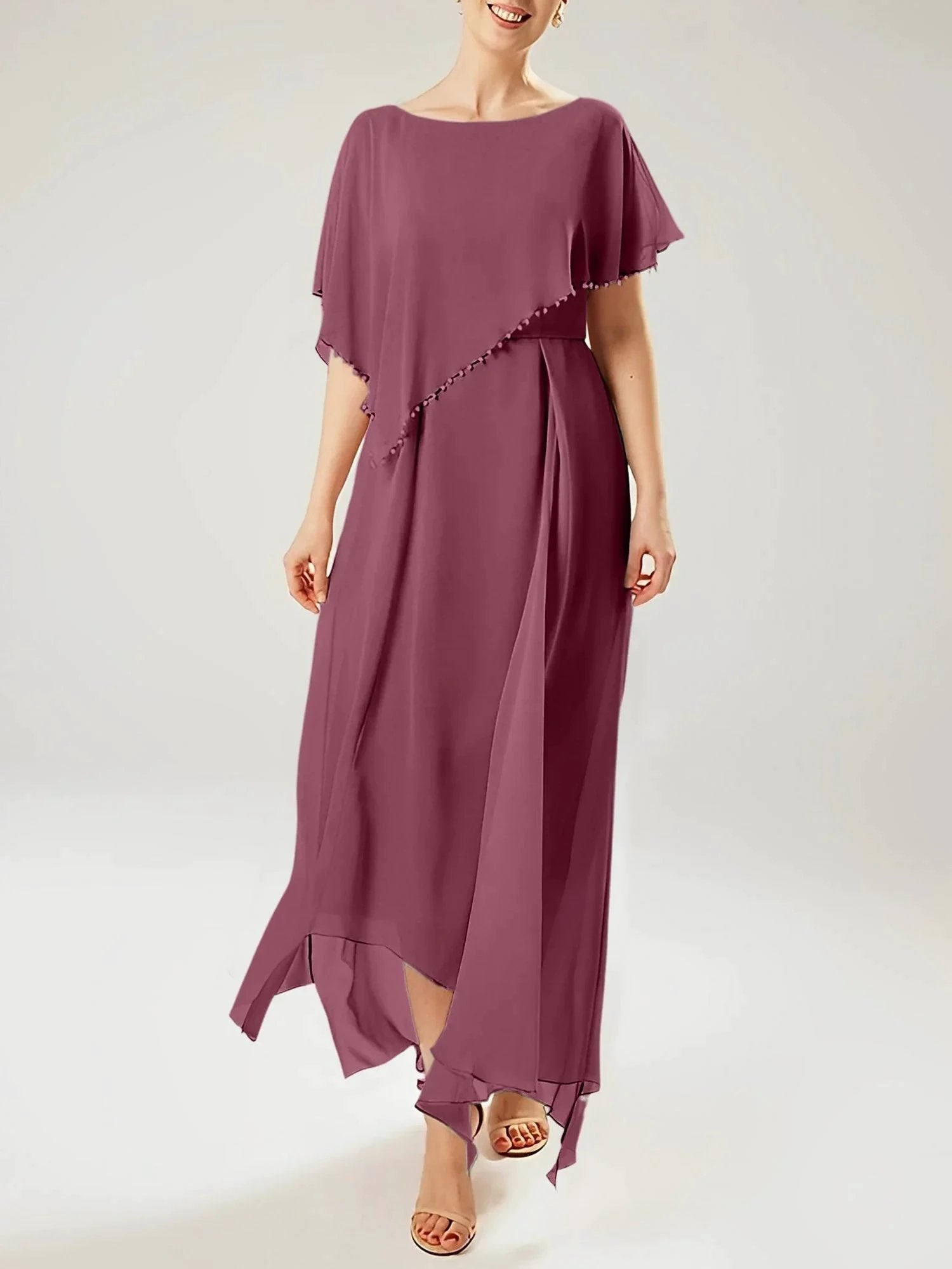 Sheath/Column Scoop Short Sleeves Mother of the Bride Dresses with Tassel by Dreamylily