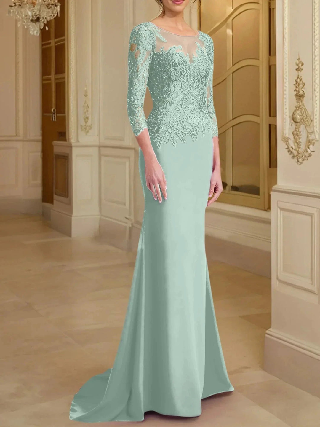 Trumpet/Mermaid Scoop Long Sleeves Mother of the Bride Dresses With Lace by Dreamylily