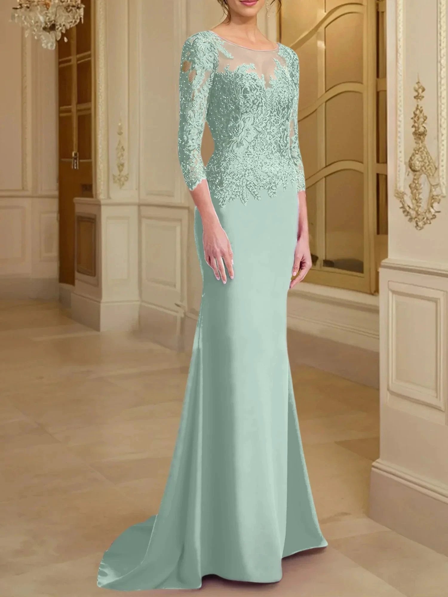 Trumpet/Mermaid Scoop Long Sleeves Mother of the Bride Dresses With Lace by Dreamylily