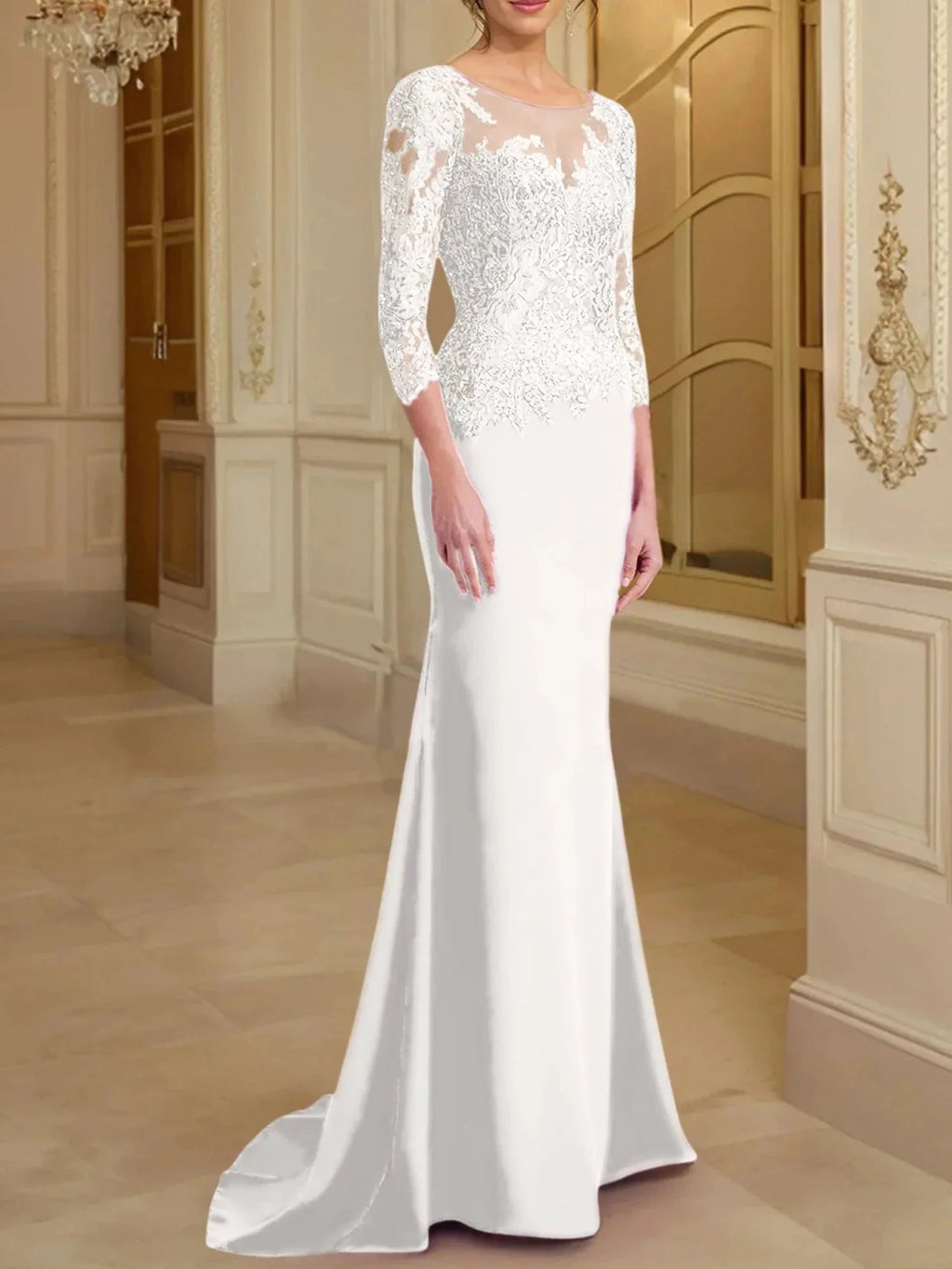Trumpet/Mermaid Scoop Long Sleeves Mother of the Bride Dresses With Lace by Dreamylily