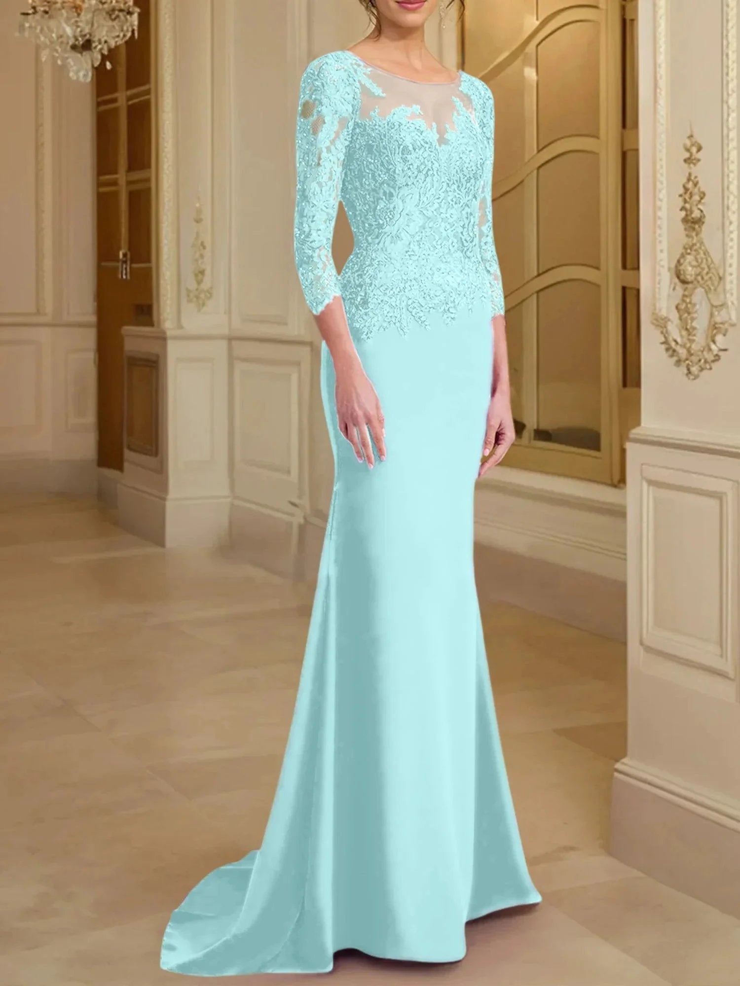 Trumpet/Mermaid Scoop Long Sleeves Mother of the Bride Dresses With Lace by Dreamylily